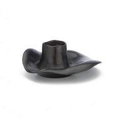 Low, taper candle holder in cast bronze with flared, ruffled, skirt-like design