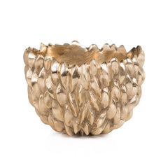 Solid bronze bowl with pod-like 3-d relief; shown in polished finish