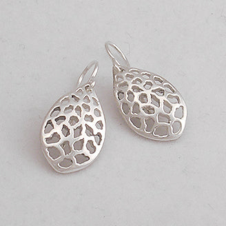 Leaf-shaped earring on wire with lacy cutouts